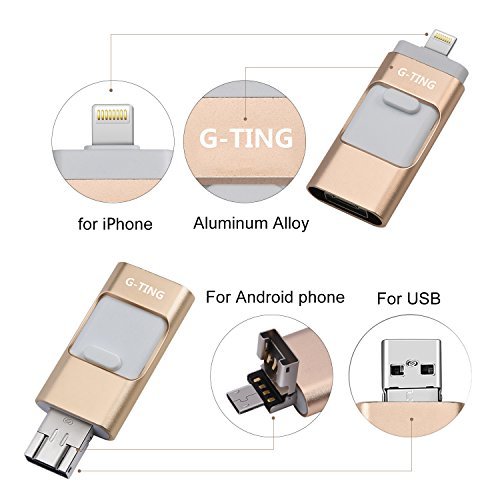 USB Flash Drives for iPhone 32GB Pen-Drive Memory Storage, G-TING Jump Drive Lightning Memory Stick External Storage, Memory Expansion for Apple IOS Android Computers (Gold)