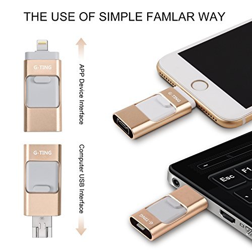 USB Flash Drives for iPhone 32GB Pen-Drive Memory Storage, G-TING Jump Drive Lightning Memory Stick External Storage, Memory Expansion for Apple IOS Android Computers (Gold)