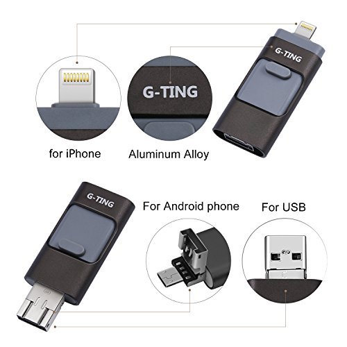 USB Flash Drives for iPhone 32GB Pen-Drive Memory Storage, G-TING Thumb Drive Lightning Memory Stick External Storage, Memory Expansion for Apple IOS Android Computers (Black)