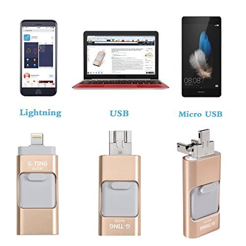 USB Flash Drives for iPhone 64 GB Pen-Drive Memory Storage, G-TING Jump Drive Lightning Memory Stick External Storage, Memory Expansion for Apple IOS Android Computers (Gold)