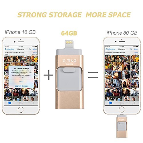 USB Flash Drives for iPhone 64 GB Pen-Drive Memory Storage, G-TING Jump Drive Lightning Memory Stick External Storage, Memory Expansion for Apple IOS Android Computers (Gold)