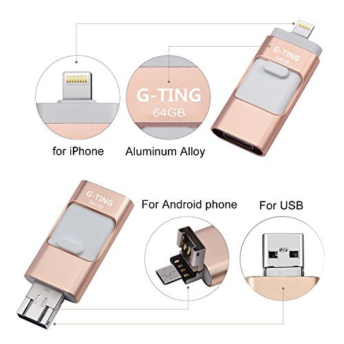 USB Flash Drives for iPhone 64GB Pen-Drive Memory Storage, G-TING Jump Drive Lightning Memory Stick External Storage, Memory Expansion for Apple IOS Android Computers (Pink)