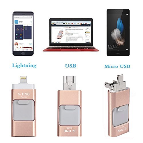 USB Flash Drives for iPhone 64GB Pen-Drive Memory Storage, G-TING Jump Drive Lightning Memory Stick External Storage, Memory Expansion for Apple IOS Android Computers (Pink)