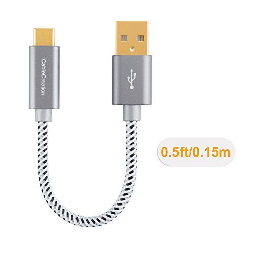 USB Type C Cable,CableCreation Short 0.5ft Braided USB-C to USB A Cable for the New Macbook, Nexus 5X/6P & More,15CM Gray [56K Ohm Resistance]