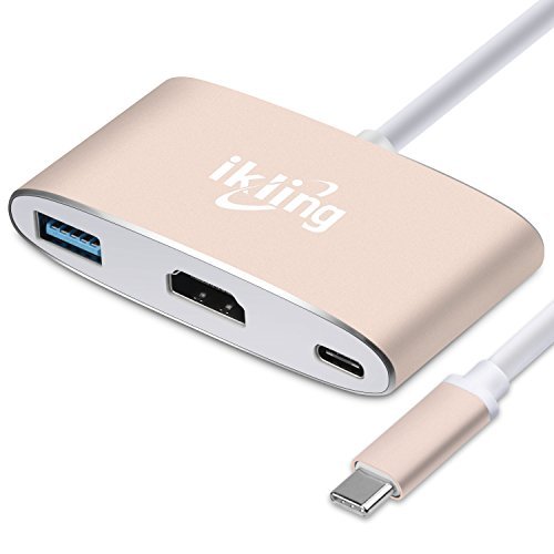 USB Type C to HDMI charging Adapter - ikling Type C to 4K/30Hz HDMI Splitter with USB C Charging port for New Macbook, Chromebook Pixel, Dell XPS13, Lumia 950XL, USB-C devices To HDTV/Projector
