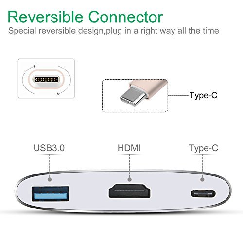 USB Type C to HDMI charging Adapter - ikling Type C to 4K/30Hz HDMI Splitter with USB C Charging port for New Macbook, Chromebook Pixel, Dell XPS13, Lumia 950XL, USB-C devices To HDTV/Projector