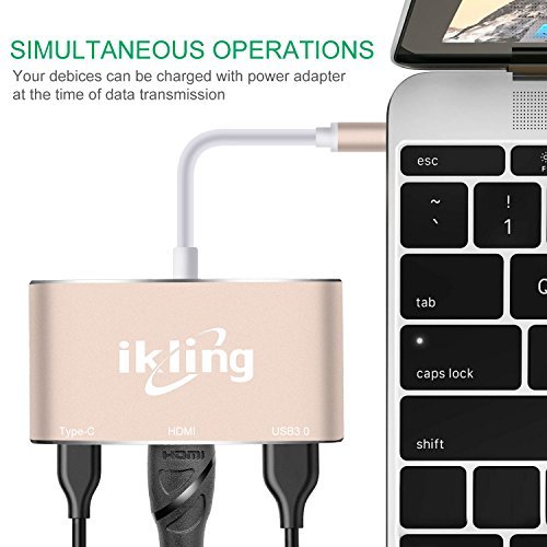 USB Type C to HDMI charging Adapter - ikling Type C to 4K/30Hz HDMI Splitter with USB C Charging port for New Macbook, Chromebook Pixel, Dell XPS13, Lumia 950XL, USB-C devices To HDTV/Projector