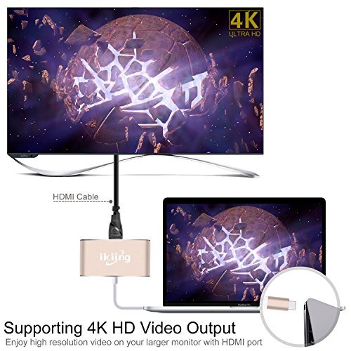 USB Type C to HDMI charging Adapter - ikling Type C to 4K/30Hz HDMI Splitter with USB C Charging port for New Macbook, Chromebook Pixel, Dell XPS13, Lumia 950XL, USB-C devices To HDTV/Projector