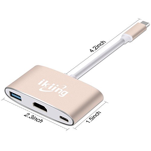 USB Type C to HDMI charging Adapter - ikling Type C to 4K/30Hz HDMI Splitter with USB C Charging port for New Macbook, Chromebook Pixel, Dell XPS13, Lumia 950XL, USB-C devices To HDTV/Projector