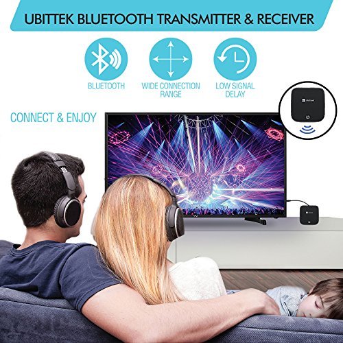 Ubittek Bluetooth Transmitter and Receiver Digital Optical TOSLINK and 3.5mm Wireless Audio Adapter for TV / Home/Car Stereo System - AptX Low Latency, 2-in-1 Bluetooth 4.1 Receiver Transmitter