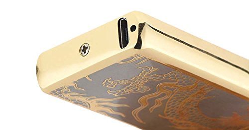 Unishow ® USB Rechargeable Flameless Electronic Plasma Pulse Cigarette Metal Lighter in Gift Box-Double Arc (Gold Dragon) 