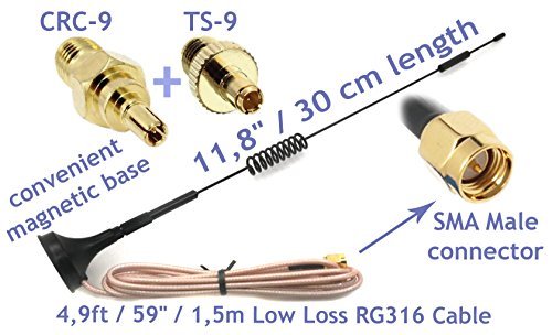 Universal Kit of 3G 4G LTE Dipole Antenna Wide Band 7dBi 698-2700Mhz Omni Directional GSM on Magnetic Base RG316 59"/1.5m Low Loss Cable with SMA Female to TS-9 and CRC9 Connectors for any Net Devices