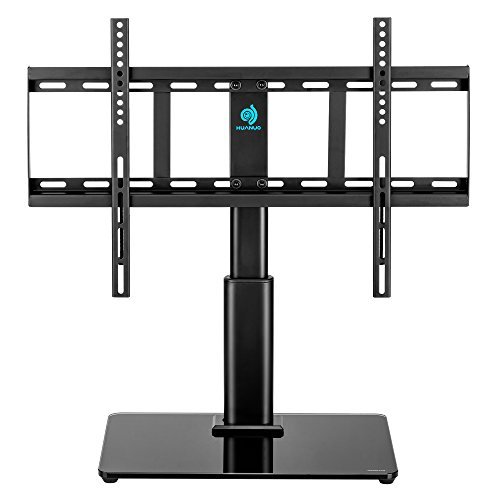 Universal Swivel TV Stand for 32 inch to 60 inch TVs with 40° Swivel & 4.7" Height Adjustment , Tempered Glass Base, Holds up to 60lbs, Perfect for Table top by HUANUO