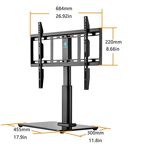 Universal Swivel TV Stand for 32 inch to 60 inch TVs with 40° Swivel & 4.7" Height Adjustment , Tempered Glass Base, Holds up to 60lbs, Perfect for Table top by HUANUO