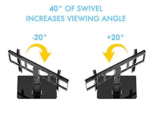 Universal Swivel TV Stand for 32 inch to 60 inch TVs with 40° Swivel & 4.7" Height Adjustment , Tempered Glass Base, Holds up to 60lbs, Perfect for Table top by HUANUO