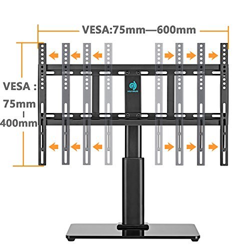 Universal Swivel TV Stand for 32 inch to 60 inch TVs with 40° Swivel & 4.7" Height Adjustment , Tempered Glass Base, Holds up to 60lbs, Perfect for Table top by HUANUO