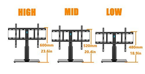 Universal Swivel TV Stand for 32 inch to 60 inch TVs with 40° Swivel & 4.7" Height Adjustment , Tempered Glass Base, Holds up to 60lbs, Perfect for Table top by HUANUO