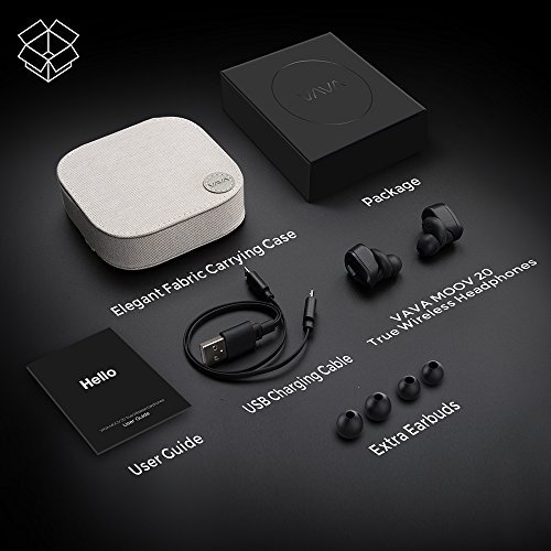 VAVA True Wireless Earbuds MOOV 20 Bluetooth In Ear Headphones With Built In Mic Earphones (Patented Eartips Design, Sweatproof Construction & USB Port Coating, 3 Hours Playtime, In line Controls)