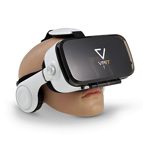 VRIT V2 the Top VR Smartphone Headset Set - 3D Virtual Reality Glasses with built in headphones. Enjoy VR Games, Apps And Movies. Works with Android, Iphone and All Phones 4-6 Inches Wide (White)