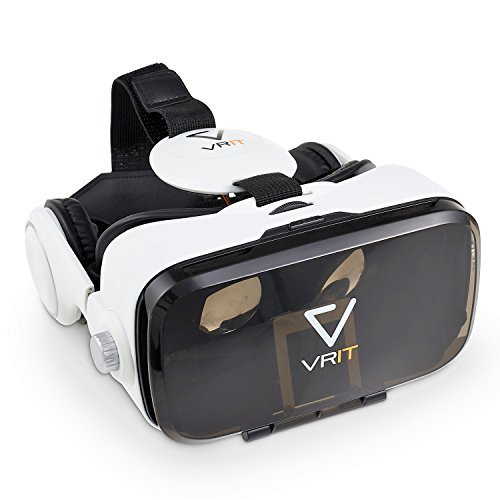 VRIT V2 the Top VR Smartphone Headset Set - 3D Virtual Reality Glasses with built in headphones. Enjoy VR Games, Apps And Movies. Works with Android, Iphone and All Phones 4-6 Inches Wide (White)