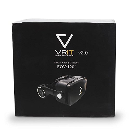 VRIT V2 the Top VR Smartphone Headset Set - 3D Virtual Reality Glasses with built in headphones. Enjoy VR Games, Apps And Movies. Works with Android, Iphone and All Phones 4-6 Inches Wide (White)