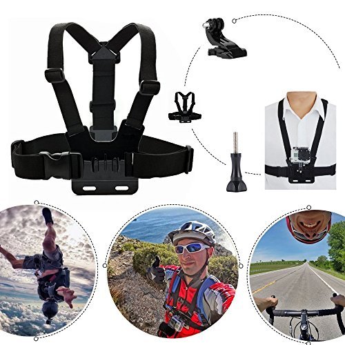 VVHOOY 3 in 1 Universal Waterproof Action Camera Accessories Bundle Kit - Head Strap Mount/Chest Harness/Selfie stick for Sports Action Camera