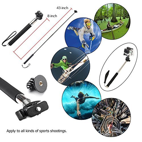 VVHOOY 3 in 1 Universal Waterproof Action Camera Accessories Bundle Kit - Head Strap Mount/Chest Harness/Selfie stick for Sports Action Camera