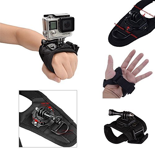 VVHOOY 360 Degree Rotation Glove Style Band Wrist Strap Mount Strip Belt with Screw for GoPro Hero 5 Sony AKASO DBPOWER Vtin Cymas iCOOLB Xiaomi Yi 4K and All Kinds of Camera