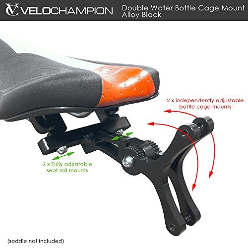 VeloChampion Double Water Bottle Cage Mount - Alloy Black for Cycling Triathlon Bike