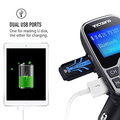 VicTsing FM Transmitter, Bluetooth FM Transmitter Radio Adapter Car Kit With 5V 2.1A USB Car Charger MP3 Player Support TF Card USB Flash Drive