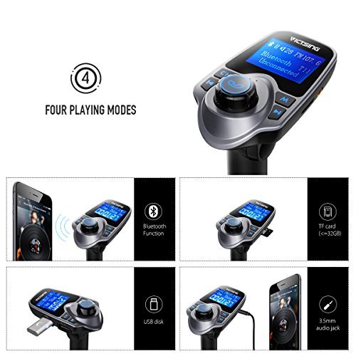 VicTsing FM Transmitter, Bluetooth FM Transmitter Radio Adapter Car Kit With 5V 2.1A USB Car Charger MP3 Player Support TF Card USB Flash Drive