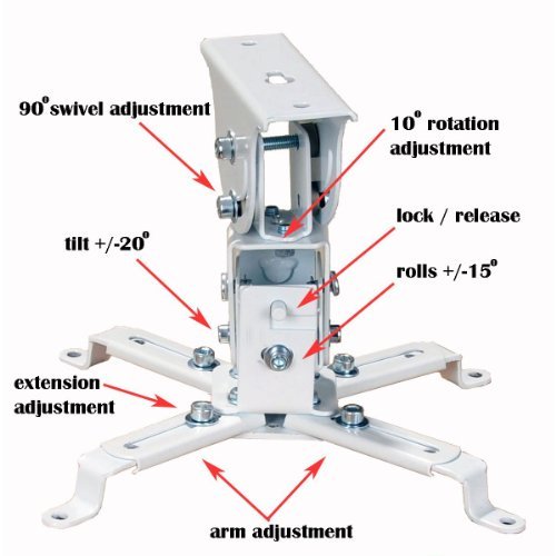 VideoSecu LCD/DLP Projector Ceiling Mount Bracket White Fits both flat or Vaulted ceiling PJ2W 1CA