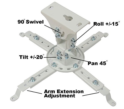 VideoSecu LCD/DLP Projector Ceiling Mount Bracket White PJ1W WU8