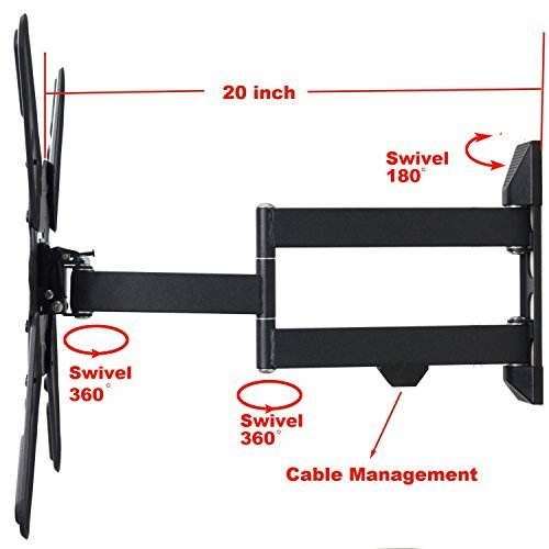 VideoSecu ML531BE TV Wall Mount for most 22"-55" LED LCD Plasma Flat Screen Monitor up to 88 lb VESA 400x400 with Full Motion Swivel Articulating 20 in Extension Arm, HDMI Cable & Bubble Level WP5