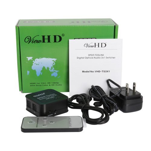 ViewHD SPDIF | TOSLINK Digital Optical Audio Switcher 3x1 with Remote | Three Inputs to One Output | Model: VHD-TS3X1