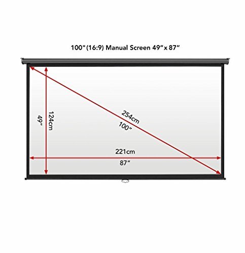 VonHaus 100-inch Widescreen Projector Screen (Manual Pull Down) - Home Theater/Cinema or Presentation Platform - 16:9 Aspect Ratio Projection Screen - Suitable for HDTV/Sports/Movies/Presentations