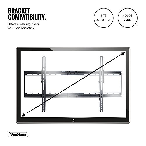 VonHaus TV Bracket Wall Mount with Tilt- for 32-65 inch LCD LED Plasma Flat Panels – Flat to Wall - Heavy Gauge Reinforced Steel