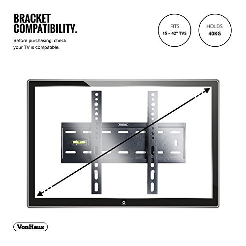 VonHaus Ultra Slim TV Wall Mount for 15-42 inch LCD LED 3D Plasma TVs Super Strong 88lbs Weight Capacity