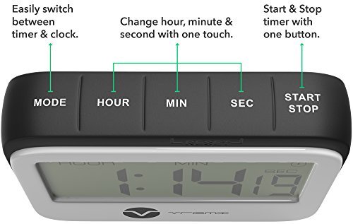 Vremi VRM020264N Digital Kitchen Timer Magnet Loud Clock with Alarm and Large Display in Cute Retro Shape-60 Minute 24 Hour Electric Stopwatch, Black