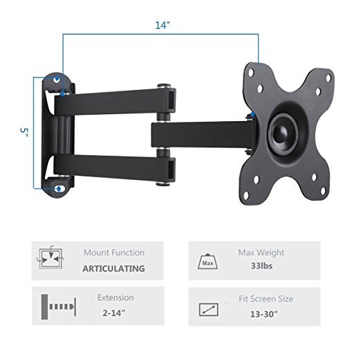 WALI Articulating TV LCD Monitor Wall Mount Full Motion 14" Extension Arm for Most 13" 15" 17" 19" 20" 22" 23" 24" 26" 27" 30" LED TV Flat Screen (WL-1330LM)