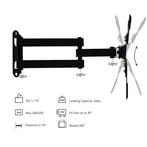 WALI Articulating TV LCD Monitor Wall Mount Full Motion 14" Extension Arm for Most 13 - 39 inch LED TV Flat Screen VESA up to 200x200mm, (WL-1339LM)