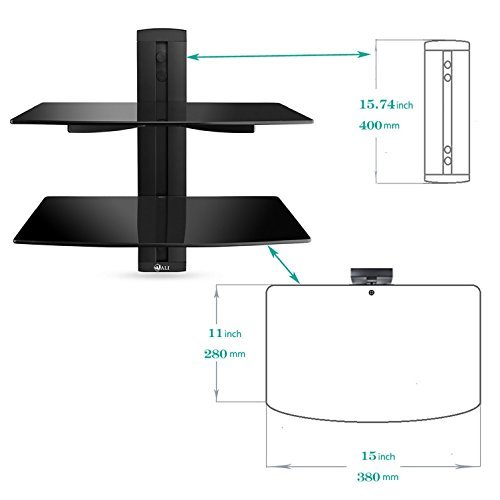 WALI Floating Shelf with Strengthened Tempered Glass for DVD Players/Cable Boxes/Games Consoles/TV Accessories, 2 Shelf, Black