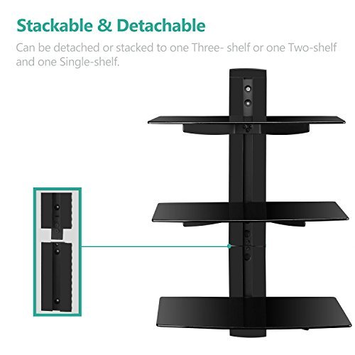 WALI Floating Wall Mounted Shelf with Strengthened Tempered Glasses for DVD Players/Cable Boxes/TV Accessories, multiple combination and function, 3 Shelf, Black