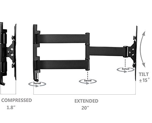 WALI Full Motion Articulating TV Wall Mount Bracket for most 26-50 inch LED, LCD, Flat Screen TVs w/VESA up to 400 x 400 - 20" Extension (WL-MA4602) Black