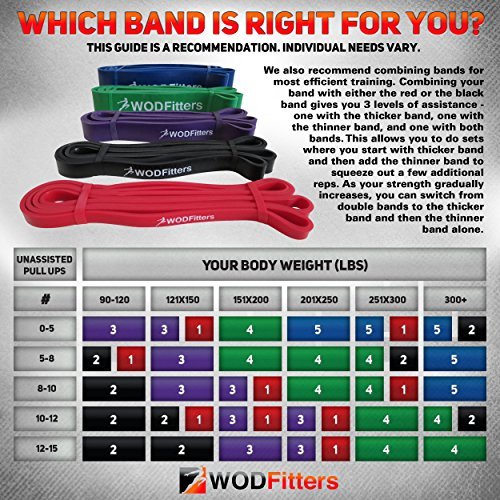 WODFitters Pull Up Assist Band, Stretch Resistance Band - Mobility Band - Powerlifting Bands - Extra Durable and Top Rated Pull-Up Assist Bands - with eGuide - SINGLE BAND or SET