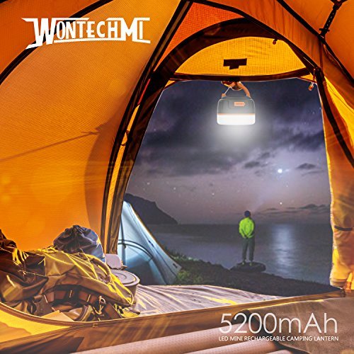 WONTECHMI Camping Lantern, 200lm Ultra Bright, LED IP65 Waterproof Outdoor Lights and Strong Magnet, Tent Lamp with Rechargable 5200mAh Battery Power Bank for Camping, Hiking, Best Gift Sale