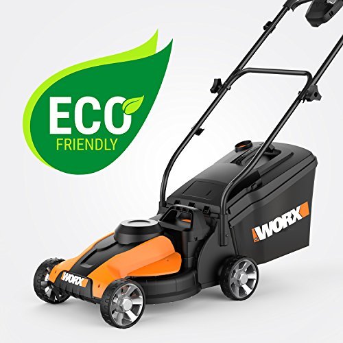 WORX 14-Inch 24-Volt Cordless Lawn Mower with Easy-Start Feature, Removable Battery, and Grass Collection Bag – WG775