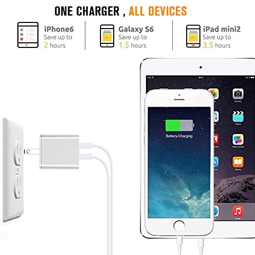 Wall Charger, 4.2A 21W Dual USB Universal Portable Charger with Smart Technology, for iPhone 7 6/6S Plus, 5/5S, iPad Pro, Galaxy S7, S6 Edge Plus, S5, Nexus, HTC & more [2-PACK]