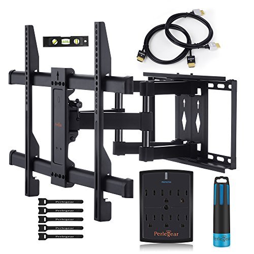 Wall Mount TV Bracket For 37-70” TVs - Full Motion with Articulating Arm & Swivel - Holds up to 110 lbs & Extends 16” - Fits Plasma Flat Screen TV Monitor Includes Surge Protector by PERLESMITH