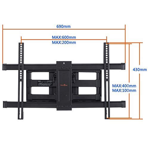 Wall Mount TV Bracket For 37-70” TVs - Full Motion with Articulating Arm & Swivel - Holds up to 110 lbs & Extends 16” - Fits Plasma Flat Screen TV Monitor Includes Surge Protector by PERLESMITH